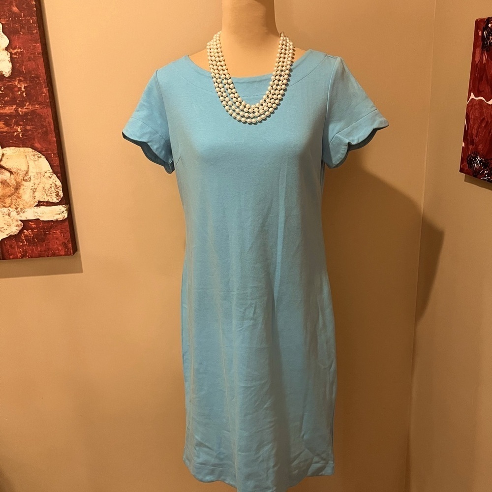 Talbots Robins Egg Blue Scallop Edge Cotton Sheath Dress, size S